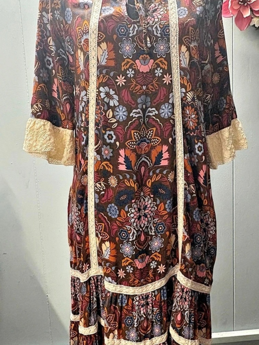 Matilda Jane Floral Tiered Midi Dress Brown & Multicolor